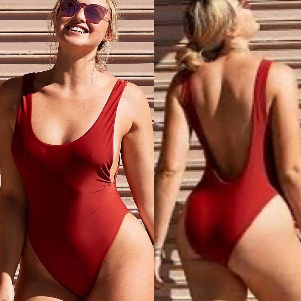 Aerie Super Scoop One Piece Swimsuit Terracotta Rust Orange‎ Low Back Women's S